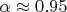 $\alpha \approx 0.95$