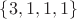 $\{3, 1, 1, 1\}$