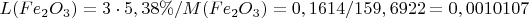 $L(Fe_2O_3)=3\cdot5,38\%/M(Fe_2O_3)=0,1614/159,6922=0,0010107$