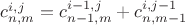 $c_{n,m}^{i,j}=c_{n-1,m}^{i-1,j}+c_{n,m-1}^{i,j-1}$