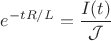 $e^{-tR/L}=\dfrac{I(t)}{\mathcal{J}}$