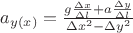 $a_{y(x)}= \frac{g\frac{\Delta x}{\Delta l}+a\frac{\Delta y}{\Delta l}}{{\Delta x}^2-{\Delta y}^2}$