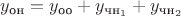 $y_{\text{он}}=y_{\text{оо}}+y_{\text{чн}_1}+y_{\text{чн}_2}$