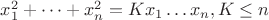 $x_1^2+\dots +x_n^2=Kx_1\dots x_n, K\leq n$