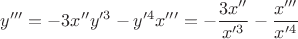 $y'''=-3x''y'^3-y'^4x'''=-\dfrac{3x''}{x'^3}-\dfrac{x'''}{x'^4}$