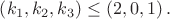 $\left(k_1, k_2, k_3\right)\leq \left(2,0,1\right).$