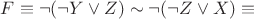 $\[F \equiv \neg (\neg Y \vee Z) \sim \neg (\neg Z \vee X) \equiv \]$