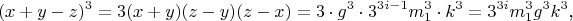 $$(x+y-z)^3=3(x+y)(z-y)(z-x)=3\cdot g^3\cdot 3^{3i-1}m_1^3\cdot k^3=3^{3i}m_1^3g^3k^3\text{,}$$