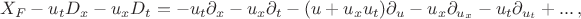 $$X_F - u_tD_x - u_xD_t = -u_t\partial_x - u_x\partial_t - (u + u_xu_t)\partial_u - u_x\partial_{u_x} - u_t\partial_{u_t} + ...\,,$$