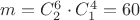 $m = C^{6}_2 \cdot C^4_1=60$
