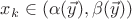 $x_k\in(\alpha(\vec{y}),\beta(\vec{y}))$