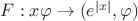 $F:x\varphi \to (e^{|x|},\varphi)$