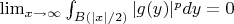 $\lim_{x\to\infty}\int_{B(|x|/2)}}|g(y)|^pdy = 0$