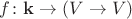 $f\colon\mathbf k\to(V\to V)$