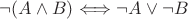 $\neg(A\wedge B) \Longleftrightarrow \neg A \vee \neg B$