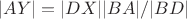$|AY|=|DX||BA|/|BD|$