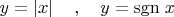 $y = \left| x \right|\quad ,\quad y = {\mathop{\rm sgn}} \;x$