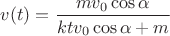 $v(t) = \dfrac{mv_0\cos{\alpha}}{ktv_0\cos{\alpha} + m}$