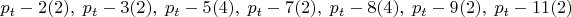 $p_t-2(2),\;p_t-3(2),\;p_t-5(4),\;p_t-7(2),\;p_t-8(4),\;p_t-9(2),\;p_t-11(2)$