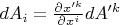 $dA_i=\frac{\partial x'^k}{\partial x^i}dA'^k$