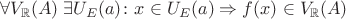 $\forall V_{\mathbb{R}}(A) \; \exists U_{E}(a) \colon x \in U_{E}(a) \Rightarrow f(x) \in V_{\mathbb{R}}(A)$