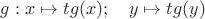 $g: x\mapsto tg(x); \quad y\mapsto tg(y)$