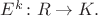 $E^k\colon R\to K.$