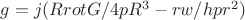 $g=j(R {rotG}/4pR^3-r w/hpr^2)$
