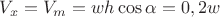 $ V_x = V_m = w h\cos\alpha =0,2 w$