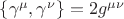 $\left\{\gamma^{\mu},\gamma^{\nu}\right\} = 2 g^{\mu \nu}$