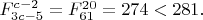 $F^{c-2}_{3c-5}=F^{20}_{61}=274<281.$