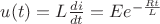 $u(t)=L\frac{di}{dt}=Ee^{-\frac{Rt}{L}}$