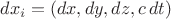 $dx_i = (dx, dy, dz, c\,dt)$