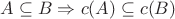 $A\subseteq B \Rightarrow c(A)\subseteq c(B)$
