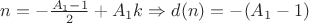 $n = -\frac{A_1-1}{2}+A_1k \Rightarrow d(n)= - (A_1-1)$