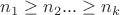 $n_1\ge n_2 ...\ge n_k$