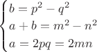 $\begin{cases}
b=p^2-q^2\\
a+b=m^2-n^2\\
a=2pq=2mn
\end{cases}
$