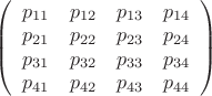 $\left( \begin{array}{cccс} p_{11} & p_{12} & p_{13} & p_{14}\\ 
p_{21} & p_{22} &p_{23} & p_{24}\\
p_{31} & p_{32} &p_{33} & p_{34}\\
p_{41} & p_{42} &p_{43} & p_{44}\end{array} \right)$