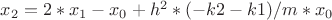 $x_2 = 2*x_1 - x_0 + h^2 * (-k2-k1)/m * x_0$