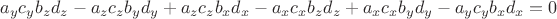$$a_y c_y b_z d_z -a_zc_z  b_yd_y+ a_zc_z b_x d_x-a_x c_xb_z d_z +a_xc_x b_y d_y-a_y c_yb_x  d_x  =0$$