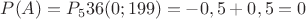 $P(A)=P_536(0;199)=-0,5+0,5=0$