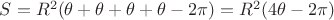 $S=R^{2}(\theta+\theta+\theta+\theta - 2\pi)=R^{2}(4\theta - 2\pi)$