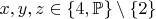 $x,y,z\in\{4,\mathbb P\}\setminus\{2\}$