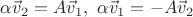 $\alpha\vec v_2=A\vec v_1,\ \alpha\vec v_1=-A\vec v_2$