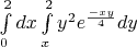 $\int \limits_0^2 dx \int \limits_x^2 y^2 e^{\frac{-xy}4}dy$