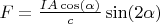 $F = \tfrac{IA\cos(\alpha)}{c}\sin(2\alpha)$