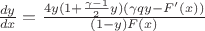 $\frac{dy}{dx} = \frac{4y(1+\frac{\gamma-1}{2}y)(\gamma qy-F'(x))}{(1-y)F(x)}$
