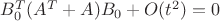 $B_{0}^{T}(A^{T}+A)B_{0}+O(t^{2})=0$