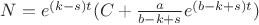$N=e^{(k-s)t}(C+\frac{a}{b-k+s} e^{(b-k+s)t})$
