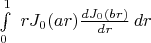 $\int\limits_{0}^{1}\ rJ_{0}(ar)\frac{dJ_{0}(br)}{dr}\, dr$